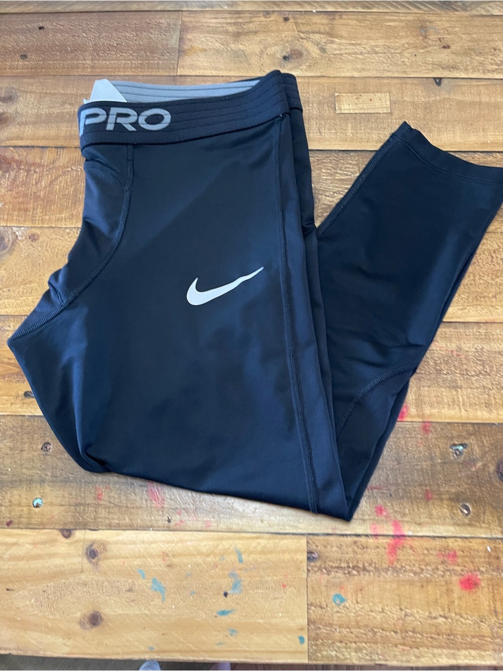 Nike Pro Black Men’s Compression Leggings with White Swoosh